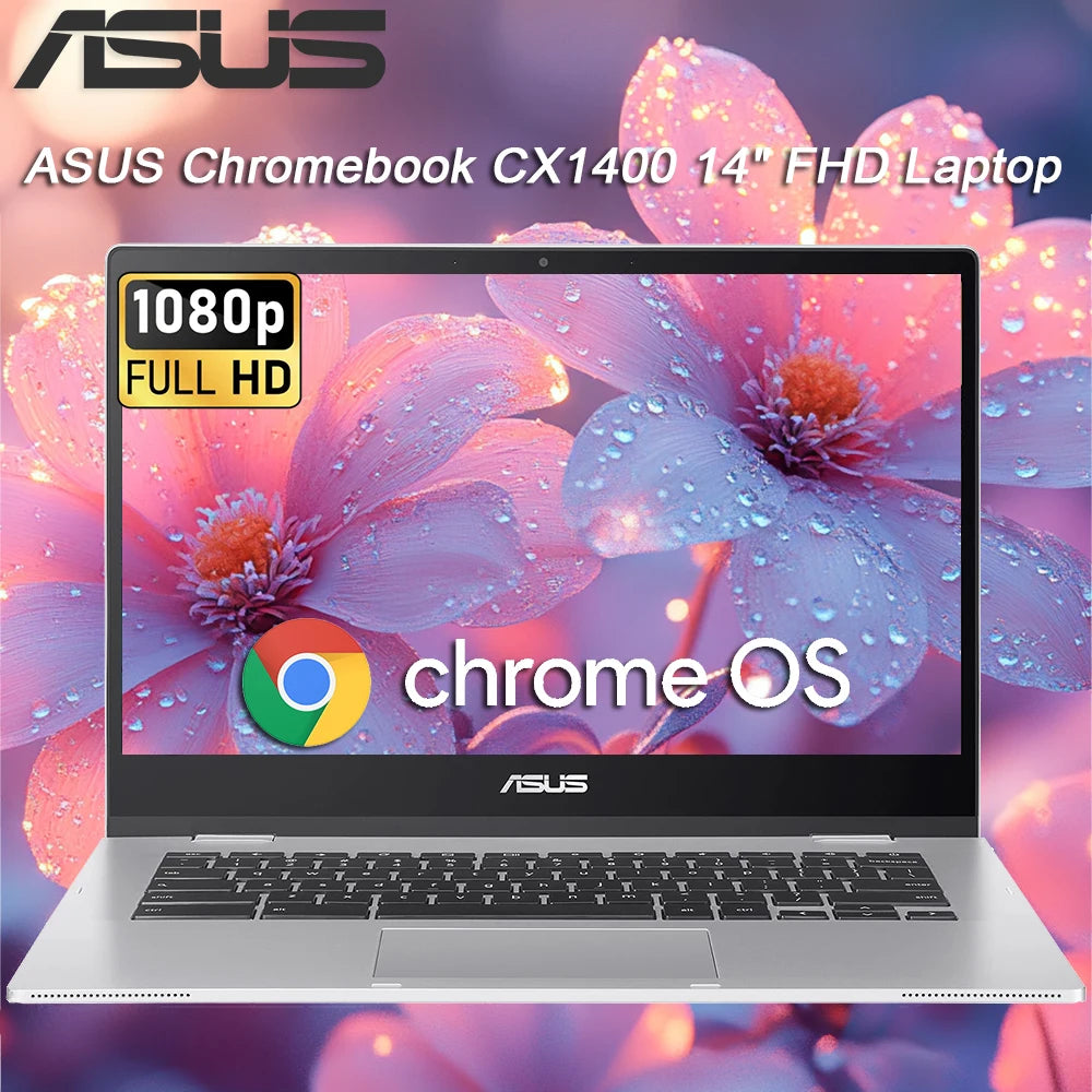 ASUS Chromebook CX1400 14" FHD Laptop, Intel Celeron N4500, 4GB RAM, Up To 320GB Storage(64GB eMMC+256GB Micro SD), Chrome OS