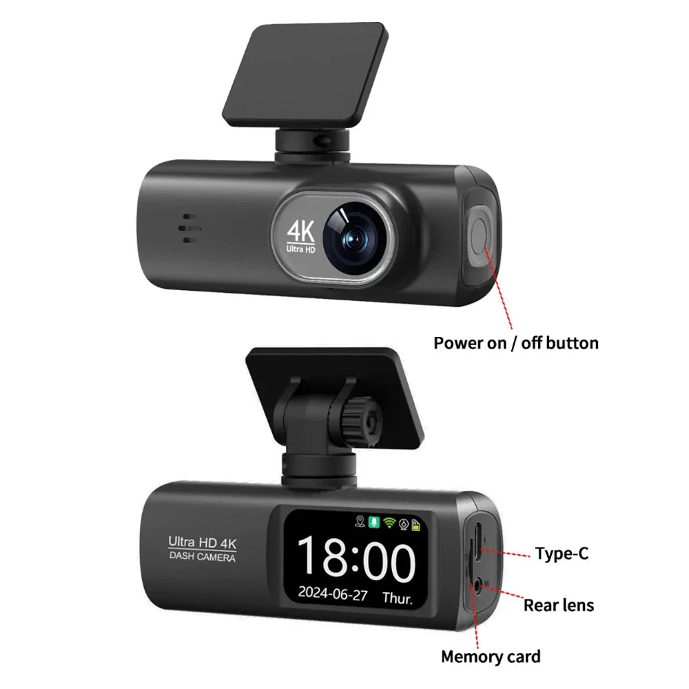 4K Dash Cam Dual Lens Driving Recorder Car 