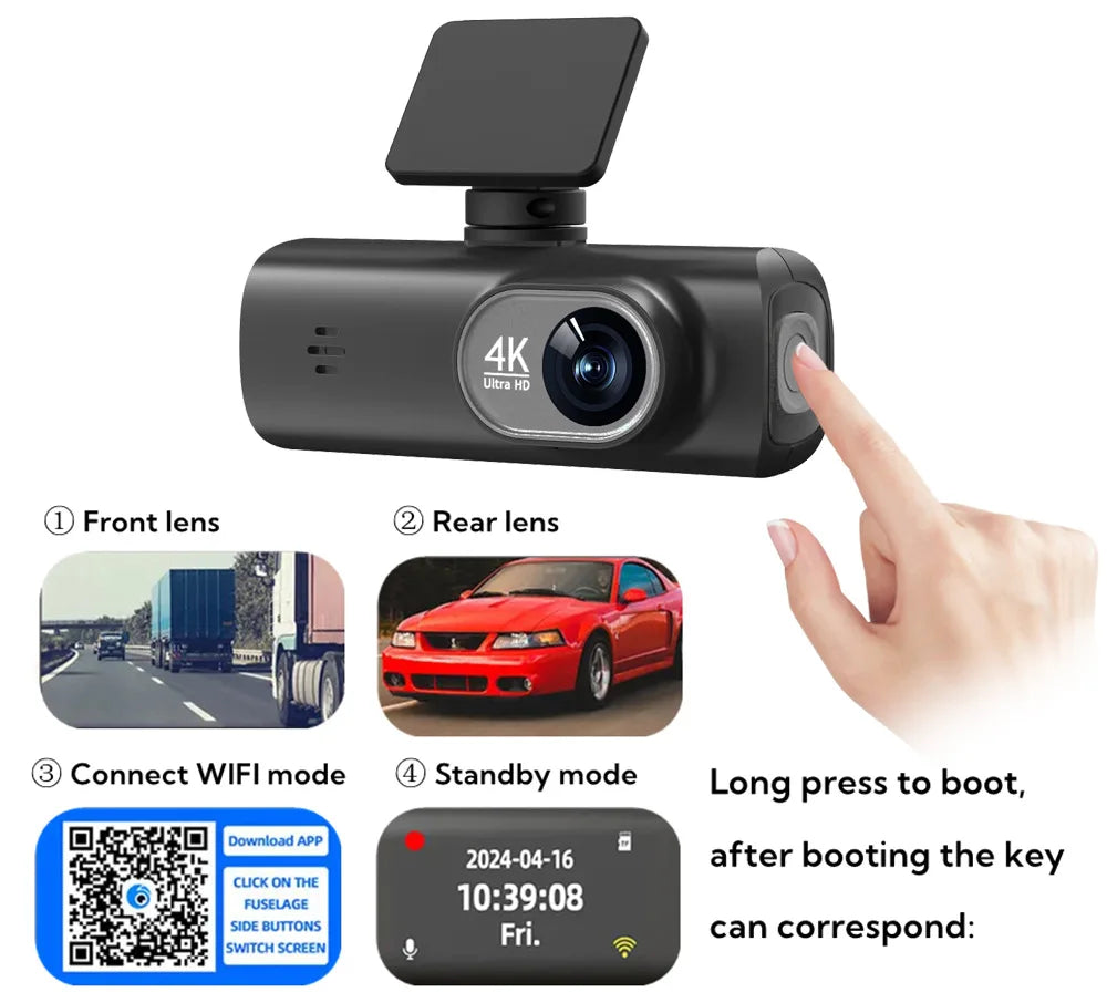 4K Dash Cam Dual Lens Driving Recorder Car 