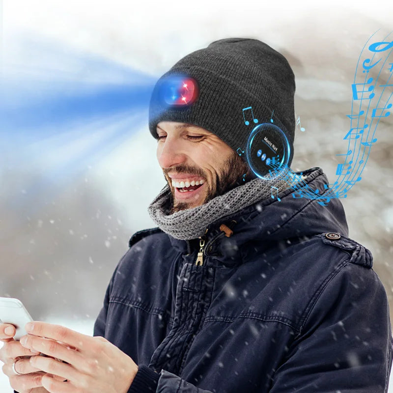 Wireless Bluetooth music knitted hat new outdoorledlighting rechargeable detachable luminous sleeve cap