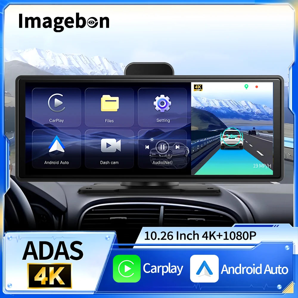 Imagebon 10.26" Dash Cam 4K ADAS Wireless CarPlay