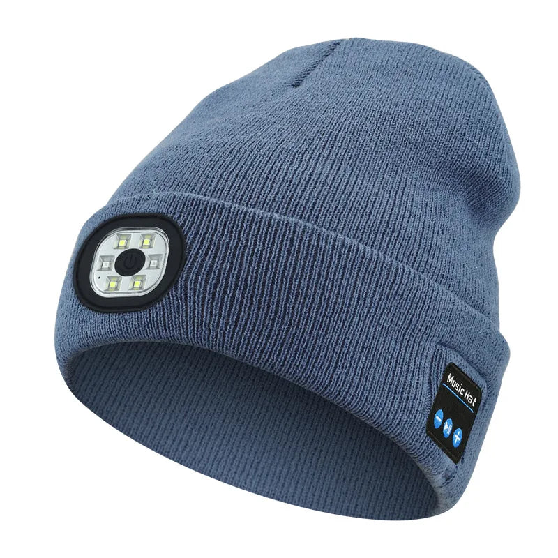 Wireless Bluetooth music knitted hat new outdoorledlighting rechargeable detachable luminous sleeve cap