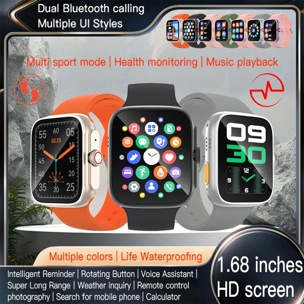 2024 New Ultra Smartwatch Men/Women 1.68”Inch 128*160 Bluetooth Call Smart Watch Health Monitoring Multifunction Watches Women Fashion