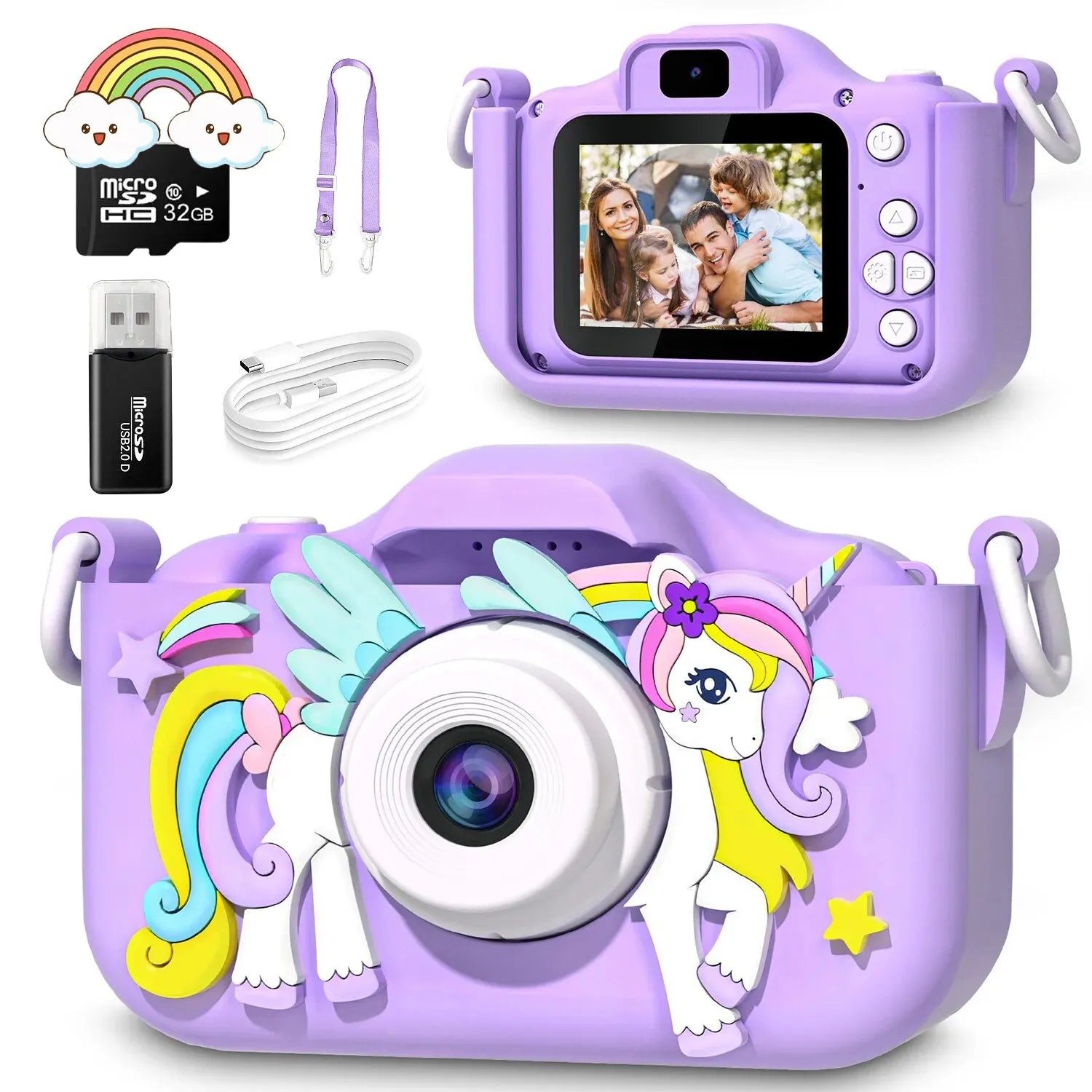 Cute Unicorn Kids Cameras Ages 7-12 Digital Children Camera Mini Toys 1080p HD Video Shooting For Birthday Gifts Baby Camera Toy