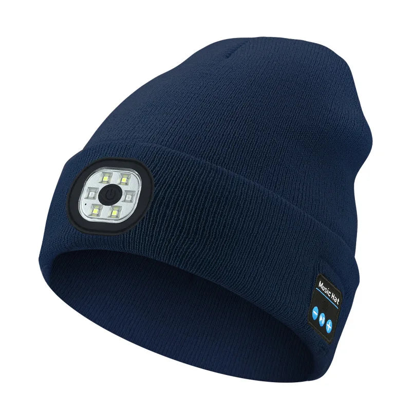 Wireless Bluetooth music knitted hat new outdoorledlighting rechargeable detachable luminous sleeve cap