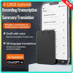 Smart AI ChatGPT-4 App Phone Call Voice Recorder Smart Real Time Transcribe Summarize 58Language Translation Audio Dictaphone