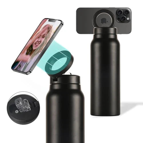 Insulated Water Bottle Compatible MagSafe Water Bottle With Phone Holder,Stainless Steel Water Bottle With Magnetic Phone Tripod