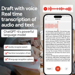 Smart AI ChatGPT-4 App Phone Call Voice Recorder Smart Real Time Transcribe Summarize 58Language Translation Audio Dictaphone