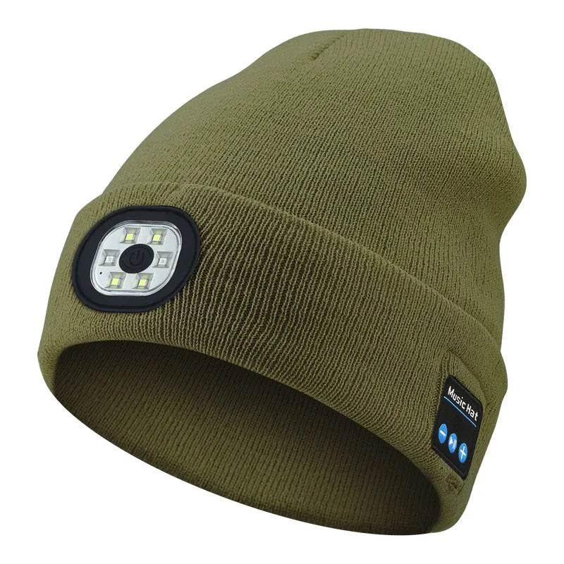 Wireless Bluetooth music knitted hat new outdoorledlighting rechargeable detachable luminous sleeve cap