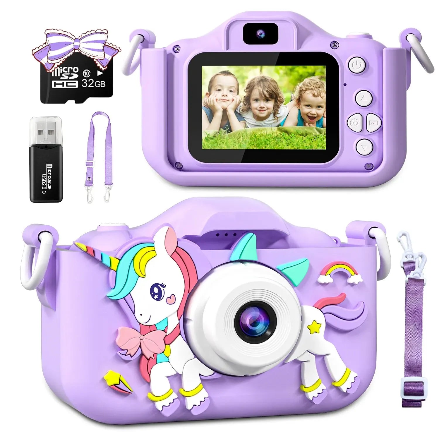 Cute Unicorn Kids Cameras Ages 7-12 Digital Children Camera Mini Toys 1080p HD Video Shooting For Birthday Gifts Baby Camera Toy