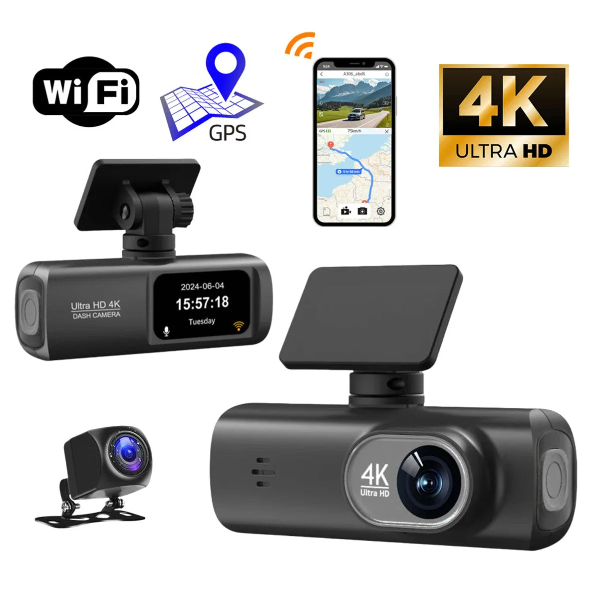 4K Dash Cam Dual Lens Driving Recorder Car 